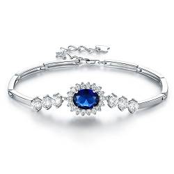 JIANGXIN 925 Sterling Silber Armbänder Damen Verstellbar Funkeln Saphir Prinzessin Diana Armband Frauen Schmuck Geschenke für Mama Frau Mädchen mit exquisiter Geschenkbeutel von JIANGXIN