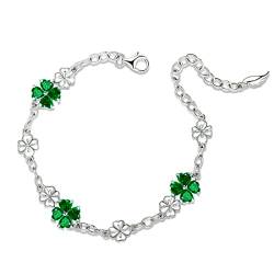 JIANGXIN Birthstone Edelstein Kreirter Smaragd Herz Damen Armband 925 Sterling Silber Armkette Glücksbringer Lucky clover für Frauen Mädchen Armbänder Valentinstag von JIANGXIN