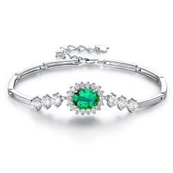 JIANGXIN Damen Armbänder 925 Sterling Silber Verstellbar Funkeln Smaragd Prinzessin Diana Armband Frauen Schmuck Geschenke für Mama Frau Mädchen mit exquisiter Geschenkbeutel von JIANGXIN