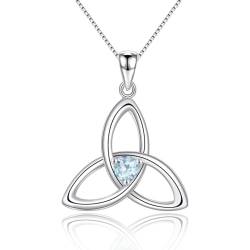 JIANGXIN Keltischer Knoten Trinity Kette Halskette Blau Aquamarin Damen 925 Silber Ketten Damen Halskette Anhänger Schmuck für Frauen Mädchen Freundin mit 45CM Silber Kette von JIANGXIN