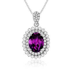 JIANGXIN Luxur 925 Sterling Silber Anhänger Kette Damen Halskette Prinzessin Diana Kate Edelstein Design Birthstone Amethyst 40-45cm Verstellbar Ketten Mit Exquisite SchmuckBox von JIANGXIN