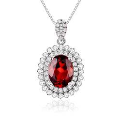 JIANGXIN Luxur 925 Sterling Silber Anhänger Kette Damen Halskette Prinzessin Diana Kate Edelstein Design Birthstone Granat 40-45cm Verstellbar Ketten Mit Exquisite SchmuckBox von JIANGXIN