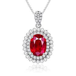 JIANGXIN Luxur 925 Sterling Silber Anhänger Kette Damen Halskette Prinzessin Diana Kate Edelstein Design Birthstone Rubin 40-45cm Verstellbar Ketten Mit Exquisite SchmuckBox von JIANGXIN