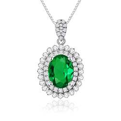 JIANGXIN Luxur 925 Sterling Silber Anhänger Kette Damen Halskette Prinzessin Diana Kate Edelstein Design Birthstone Smaragd 40-45cm Verstellbar Ketten Geschenkverpackung von JIANGXIN