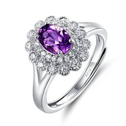 Ring verstellbar silber 925 mit stein Amethyst Princess Diana Verstellbar Silberring Damen 925 Sterling Silber Ring öffnung Prinzessin Diana Kate Ring mit Schöne Schmuck Beutel von JIANGXIN