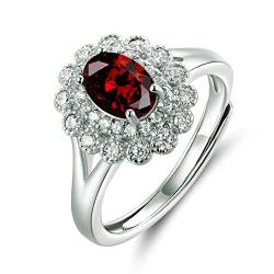 Silber ringe 925 frauen Verstellbar Princess Diana Rot Granat öffnung Damen 925 Sterling Silber Ring Prinzessin Diana Kate Middleton Edelstein Trauringe mit Schöne Schmuck Beutel von JIANGXIN