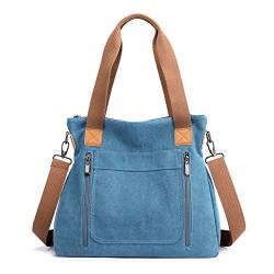 JIANLINST Damen Canvas Handtasche Umhängetaschen Crossbody Taschen Vintage Taschen Multifunktionale Groß Hobo Bag für Schule Lässige Reisen blau von JIANLINST