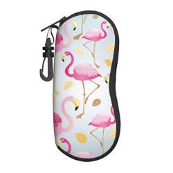 Sonnenbrillen-Etuis mit Gürtelclip, tragbares Brillenetui, leuchtend rosa, Flamingos, Neopren, Reißverschluss, Brillentasche für Damen und Herren, Schwarz , One size von JIANW