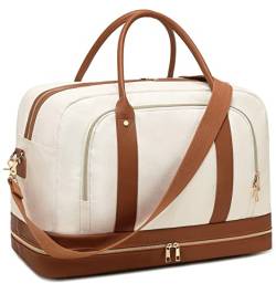 Weekender Bags für Damen Damen Übernachtungstasche Handgepäcktasche für Reisen mit Schuhfach, 02 Canvas Beige von JIANYA