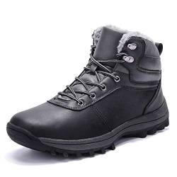 JIANYE Herren Winterschuhe Gefüttert Wasserdicht Winter Wanderschuhe Damen Warm Trekking Schneestiefel Schwarz 48 von JIANYE