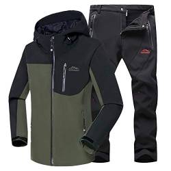 JIANYE Softshelljacke Herren Softshellhose Winter Set Outdoor Wanderjacke Wanderhose Atmungsaktiv Funktionsjacke Trekkinghose Armee-Grün+Schwarz S von JIANYE