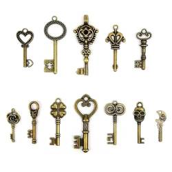 JIAPAILAIYUN Schmuckanhänger, Retro-Messing-Bronze, dekorativer Vintage-Schlüssel für Steampunk-Charms, Anhänger, Schmuckherstellungs-Set, 12 Stück, Kein Edelstein von JIAPAILAIYUN