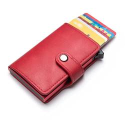JIAQIWENCHUANG Lässiger Kartenhalter, Hasp-Schutz, Smart-Card-Hülle, RFID-Aluminium-Box, schlanke Herren- und Damen-Leder-Geldbörse (Color : Red) von JIAQIWENCHUANG
