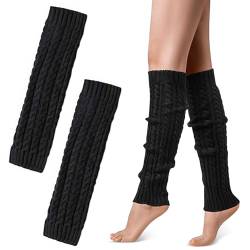 JIASHA Beinwärmer Damen, Damen Kniestrümpfe Legwarmers, Beinstulpen Stricken Damen Mädchen, Lange Socken Grobstrickstulpen Winterwärmer, Winter Warm Beinwärmer Stulpen für den Alltag (Schwarz) von JIASHA