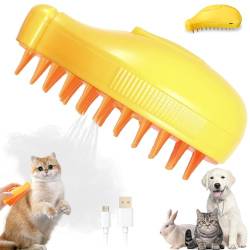 Steamy Brush Katze, Steamy Cat Brush Selbstreinigende Katzenbürste mit Dampf Katze Pflege Bürste, für Katzen und Hunde Haustier, zum Entfernen von verfilztem und losem Haar (Banane) von JIASHA