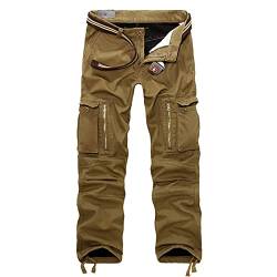 JIASHIQI Männer Fleece Cargohose，Winter Warme Taktische Hosen，Lose Armeegrüne Cargohose，Männer Casual Plus Verdicken Arbeitshosen (Color : Khaki, Size : 33w) von JIASHIQI