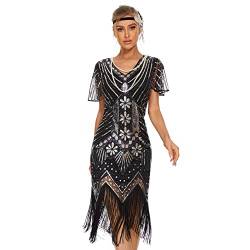 1920er Jahre Kleider für Damen Flapper Kleid Gatsby Kleider für Frauen Roaring 20er Jahre Kleid, silberfarben / schwarz, 48-50 von JICAGOM