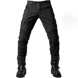 Earnmore Motorrad-Hose, Schutzhose, Herren Motorrad-Jeans aus atmungsaktivem, verschleißfestem Kevlar mit 2 Paar schützenden Hüft- und Kniepolstern, Jeans (schwarz, 3XL) von JICAIXIAYA