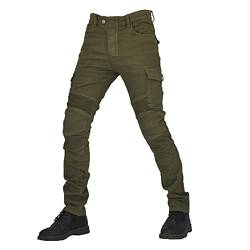 Motorrad-Jeans Hose, Herren Motorradhose aus Kevlar-Stoff, federnde, verschleißfeste Hose/Hose mit abnehmbarem Sicherheits-Schutzfutter, gepolstert (Khaki, XXL) von JICAIXIAYA