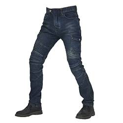 Motorrad-Jeans Hose, Herren Motorradhose aus Kevlar-Stoff, federnde, verschleißfeste Hose/Hose mit abnehmbarem Sicherheits-Schutzfutter, gepolstert (blau, L) von JICAIXIAYA