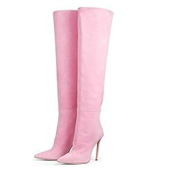 JIEEME Leather velvet fashion pointed toe stiletto slip-on high heel with 12 cm over-the-knee winter boots for women big size 35-45 twj1412 von JIEEME