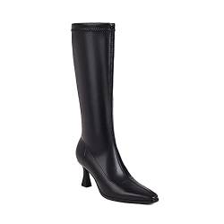 JIEEME Microfiber fashion pointed toe stiletto zipper high heel with 6 cm easy walking knee-high boots for women big size t19802 von JIEEME