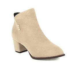JIEEME Nubuck fashion pointed toe block heel zipper mid heel with 5 cm easy walking ankle casual boots for women t3372 von JIEEME