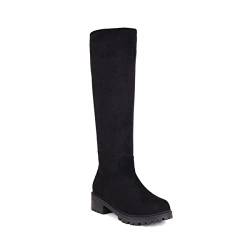 JIEEME Nubuck leather round toe block heel zipper mid heel with 4.5 cm platform with 2 cm knee-high boots for women big size t41832 von JIEEME