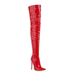 JIEEME Patent leather fashion pointed toe stiletto zipper super high heel with 12 cm easy walking over-the-knee evening party boots for women big size t82812 von JIEEME