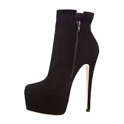 JIEEME Suede leather fashion round toe stiletto Zipper high heel with 15 cm platform with 4 cm ankle evening party boots for women big size 35-45 tn2282 von JIEEME