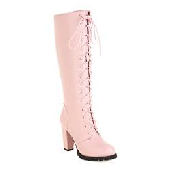 JIEEME Synthetic elegant round toe block heel zipper lace-up high heel with 9.5 cm easy walikng knee-high boots for women big size 35-46 t76-52 von JIEEME