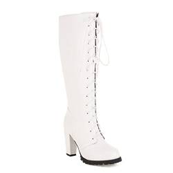 JIEEME Synthetic elegant round toe block heel zipper lace-up high heel with 9.5 cm easy walikng knee-high boots for women big size 35-46 t76-52 von JIEEME