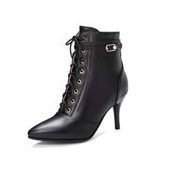 JIEEME Synthetik fashion pointed toe stiletto zipper Lace-up high heel with 8 cm ankle casual boots for women big size 35-46 t09-162 von JIEEME