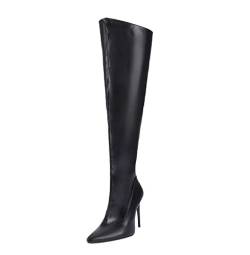 JIEEME Synthetik fashion pointed toe stiletto zipper super high heel with 12 cm easy walking over-the-knee boots for women big size 35-46 t88402 von JIEEME