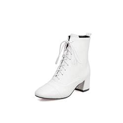 JIEEME Synthetik fashion round toe block heel lace-up mid heel with 5.5 cm comfortable ankle casual boots for women t6-262 von JIEEME