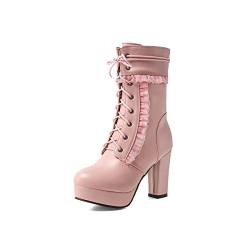 JIEEME Synthetik fashion round toe block heel zipper lace-up high heel with 10 cm platform with 2.5 cm ankle boots for women big size t998-22 von JIEEME