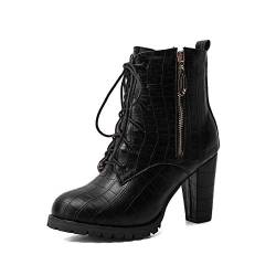 JIEEME Synthetik fashion round toe block heel zipper lace-up high heel with 9 cm ankle casual boots for women big size t76-22 von JIEEME