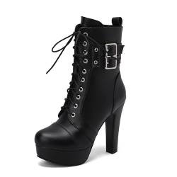 JIEEME Synthetik runde spitze Schnürung Reißverschluss platform Kristalle Stiefeletten, Block Heel Super High Heel handgefertigte Halbschaft Stiefel für Frauen große Größe 35-48 s338-10s von JIEEME