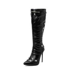 JIEEME Synthetik spitze Zehen Reißverschluss Knie hohe Stiefel, Stiletto Absatz Super High Heel handgemachte Langschaft Stiefel für Frauen große Größe 35-46 s694s von JIEEME