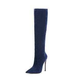 Leather Velvet elegant Pointed Toe Stiletto Slip-on high Heel with 12 cm Over-The-Knee Boots for Women Big Size 35-45 twj0702 von JIEEME