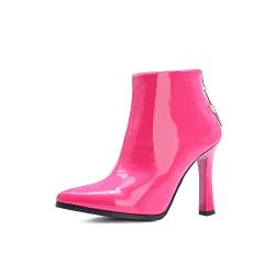 Patent Leather Fashion Pointed Toe Block Heel Zipper high Heel with 10.5 cm Easy Walking Ankle Boots for Women Big Size 35-48 tt10122 von JIEEME
