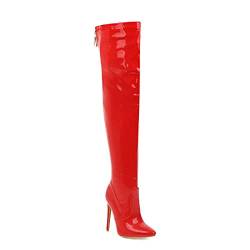 Patent Leather Fashion Pointed Toe Stiletto lace-up Zipper high Heel with 12 cm Over-The-Knee Winter Boots for Women Big Size 35-46 t8-292 von JIEEME
