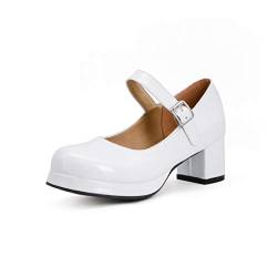 Patent Leather Women's sweeet Round Toe Block Heel Buckle Strap mid Heel with 5 cm Easy Walking Casual Shoes for Women Big Size Z8822s von JIEEME