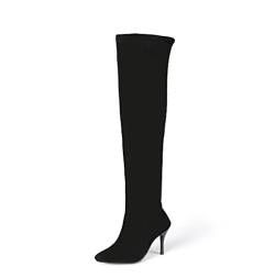 Suede Leather sexy Pointed Toe Block Heel Zipper high Heel with 9 cm Casual Over-The-Knee Boots for Women Big Size tc20-092 von JIEEME