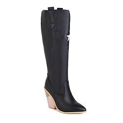 Synthetik Fashion Pointed Toe Block Heel Zipper high Heel with 10 cm Comfortable Knee-high Boots for Women Big Size 35-46 t44-72 von JIEEME