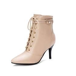 Synthetik Fashion Pointed Toe Stiletto Zipper Lace-up high Heel with 8 cm Ankle Casual Boots for Women Big Size 35-46 t09-162 von JIEEME
