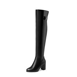 Synthetik Fashion Round Toe Block Heel Zipper high Heel with 7.5 cm Easy Walking Over-Knee Winter Boots for Women th6412 von JIEEME