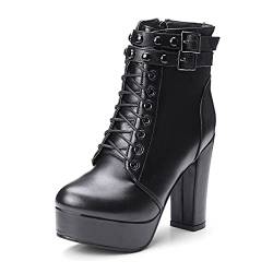 Synthetik Fashion Round Toe Block Heel Zipper lace-up high Heel with 11 cm Platform with 3 cm Ankle Boots for Women Big Size ts652 von JIEEME