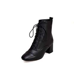 Synthetik Fashion Round Toe Block Heel lace-up mid Heel with 5.5 cm Comfortable Ankle Casual Boots for Women t6-262 von JIEEME