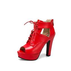 Women's Fashion peep Toe Block Heel Zip/lace-up high Heel with 11.5 cm Water Platform Easy Walking Casual Pumps for Women Big Size z33-4s von JIEEME